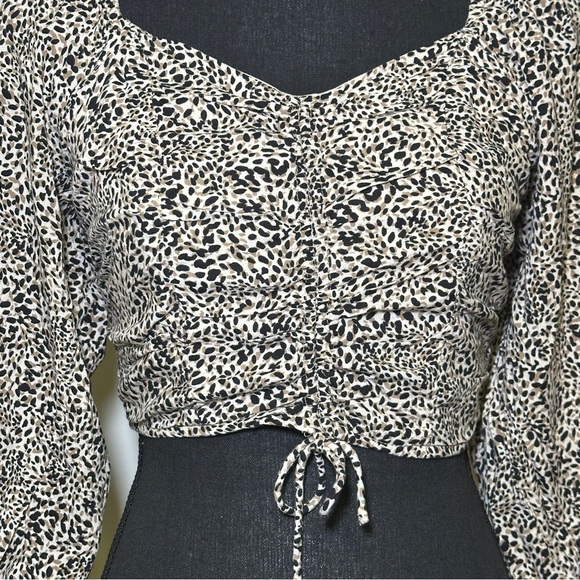 Japna Boho Animal Print Ruched Bust Cropped Blouse Top Small Evening - Picture 2 of 10